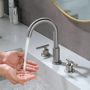 8 in. Widespread Double Handle 1.2 GPM Bathroom Faucet with Quick Connect Hose and Pop-Up Drain in Brushed Nickel