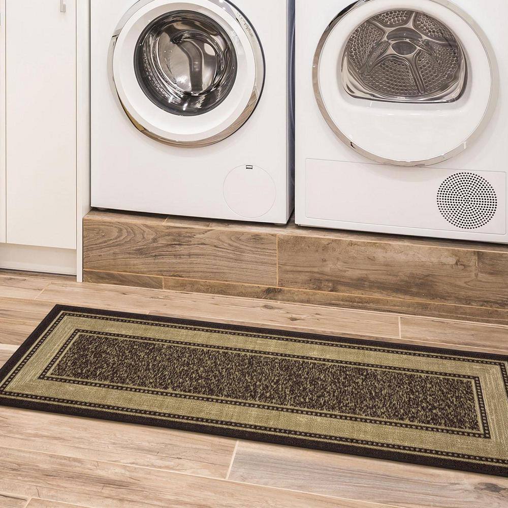 Contemporary Chocolate Brown 3x10 Synthetic Runner Rug with Non-Slip Backing