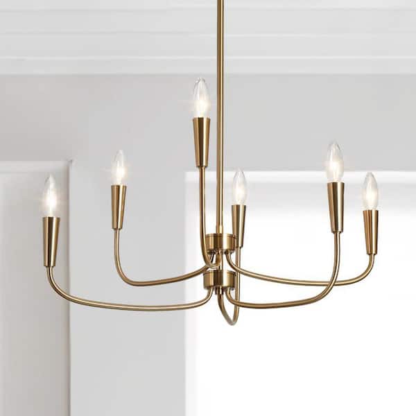 LNC 6-Light Plating Brass Candlestick Oblong Chandelier with Varying Lengths of Arms for Living Room with no Bulbs Included