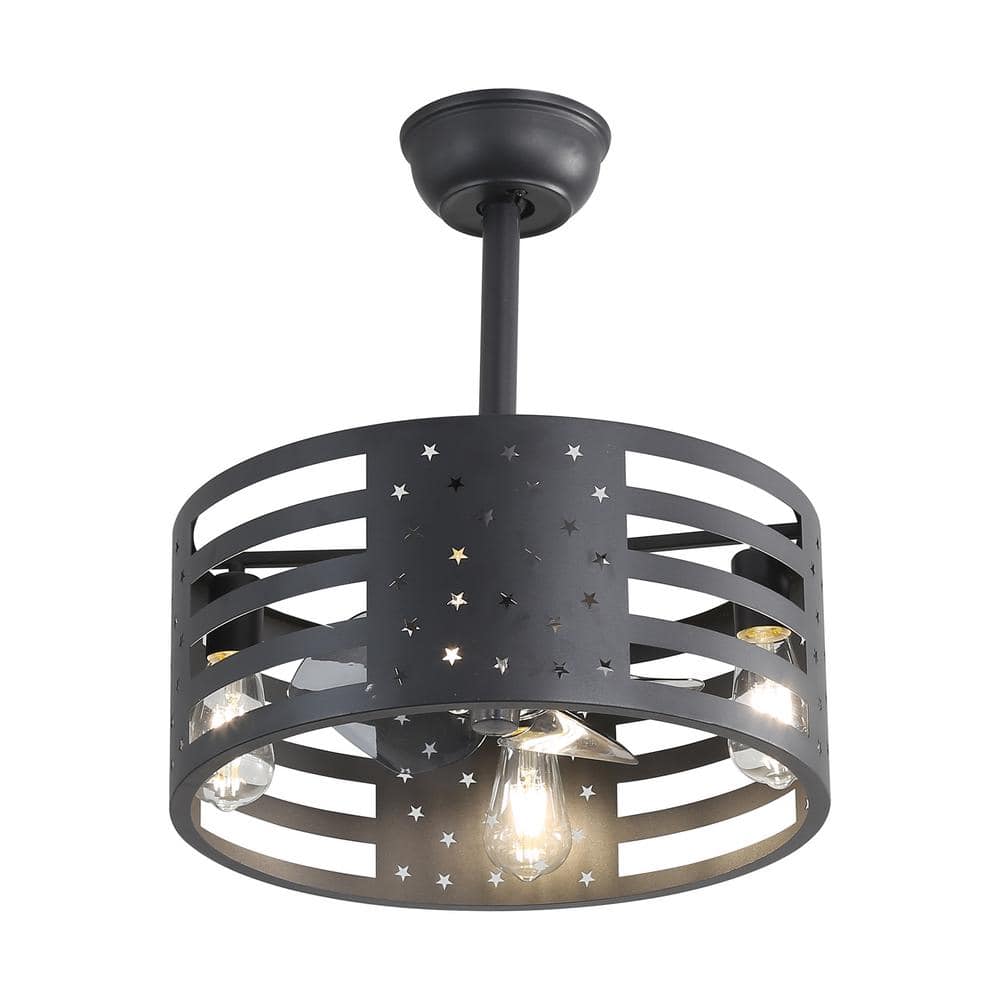 18 in. W E26 Bulb Indoor Black Ceiling Fans with Lights, Ceiling Fans with 