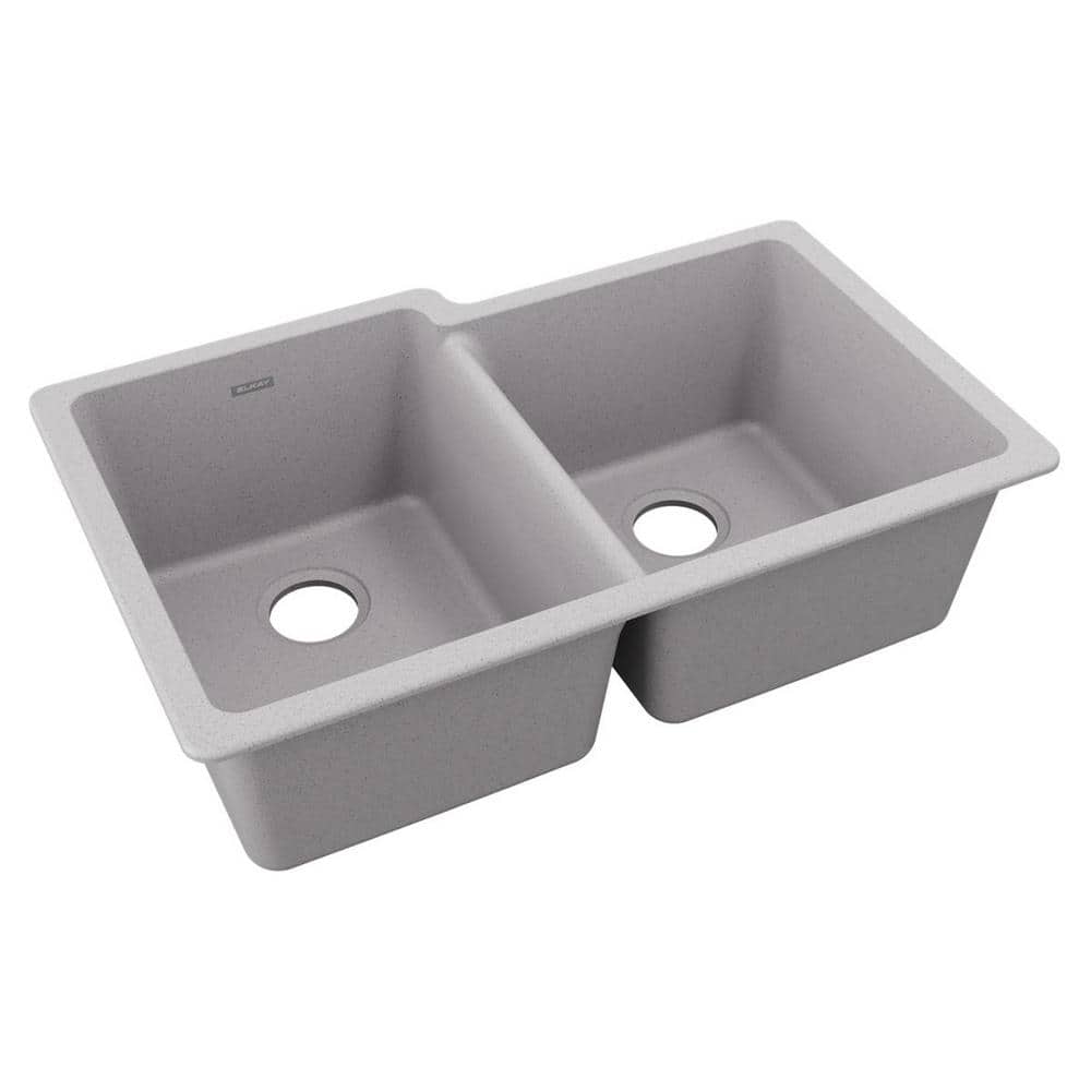 Quartz Classic 33 in. Undermount Offset Double Bowl Greystone Granite/Quartz Composite Kitchen Sink Only price history on PriceWatchPro