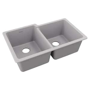 Quartz Classic 33 in. Undermount Offset Double Bowl Greystone Granite/Quartz Composite Kitchen Sink Only