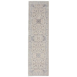 Silky Textures Ivory/Grey 2 ft. x 8 ft. Persian Traditional Runner Area Rug