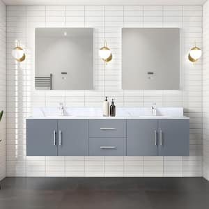 Geneva 80 in. W x 22 in. D Dark Grey Double Bath Vanity, Carrara Marble Top, Faucet Set and 30 in. LED Mirrors