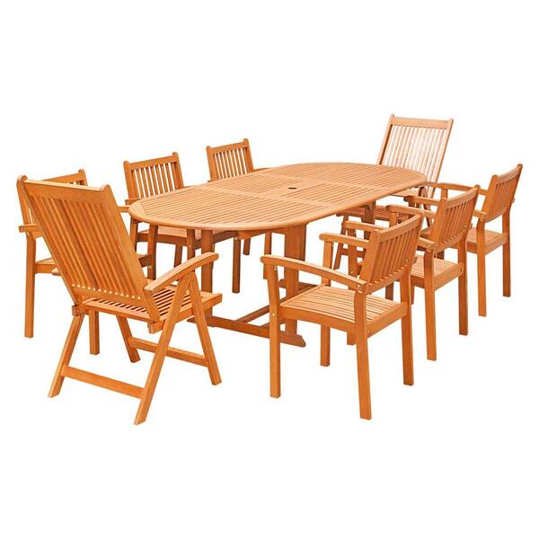 Vifah Eco-Friendly 9-Piece Wood Outdoor Dining Set with Oval Extension Table