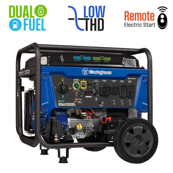 14,500-Watt/11,500-Watt Remote Start Dual Fuel Gas and Propane Portable Generator with Transfer Switch Outlet, CO Sensor
