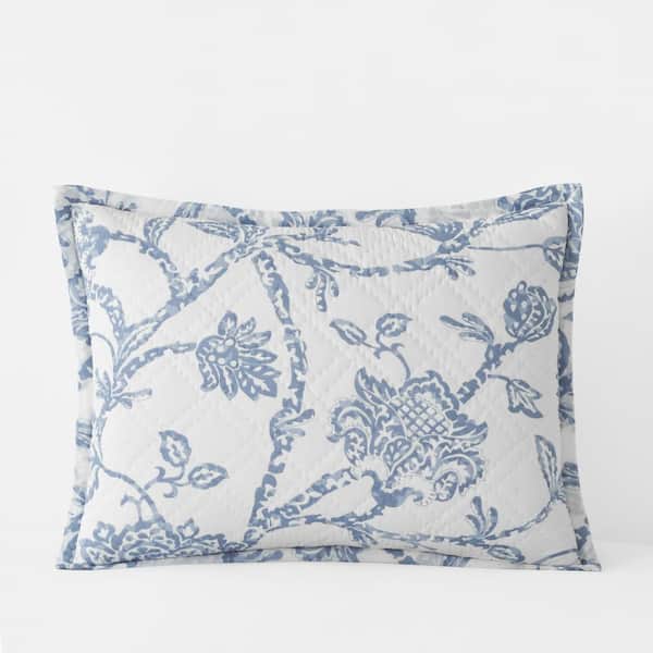 The Company Store Company Cotton Jaisalmer Quilted Blue/White Floral Cotton King Sham