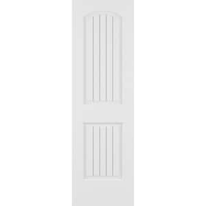 80 in. x 24 in. 2-Raised Panel Arch Top V-Groove White Solid Core Pine Interior Door Slab