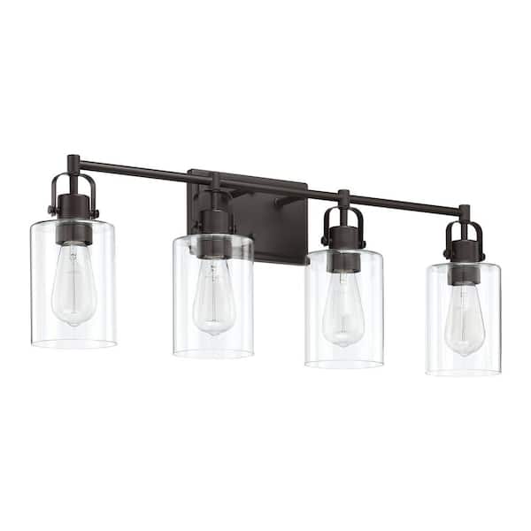 PUDO 7.99 in. 4-Light Black Bronze Wall Sconce with Clean Glass Shade