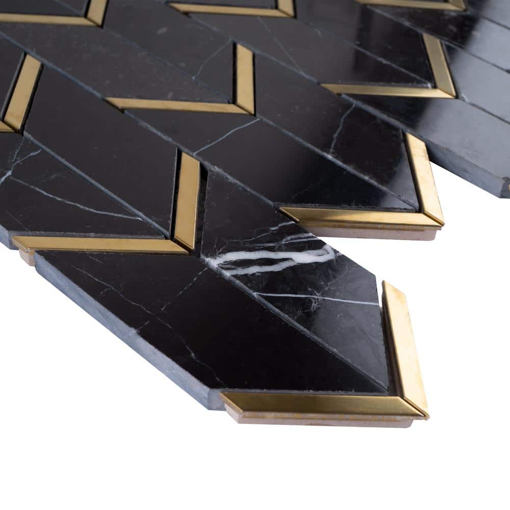 Black and Gold Chevron Marble Mosaic Wall Tile