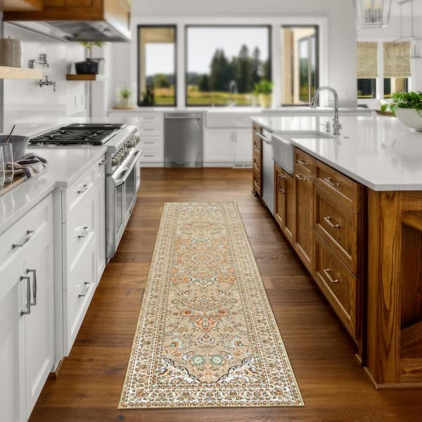 Kenya Beige Medallion 2.5 ft. x 10 ft. Washable Runner Rug