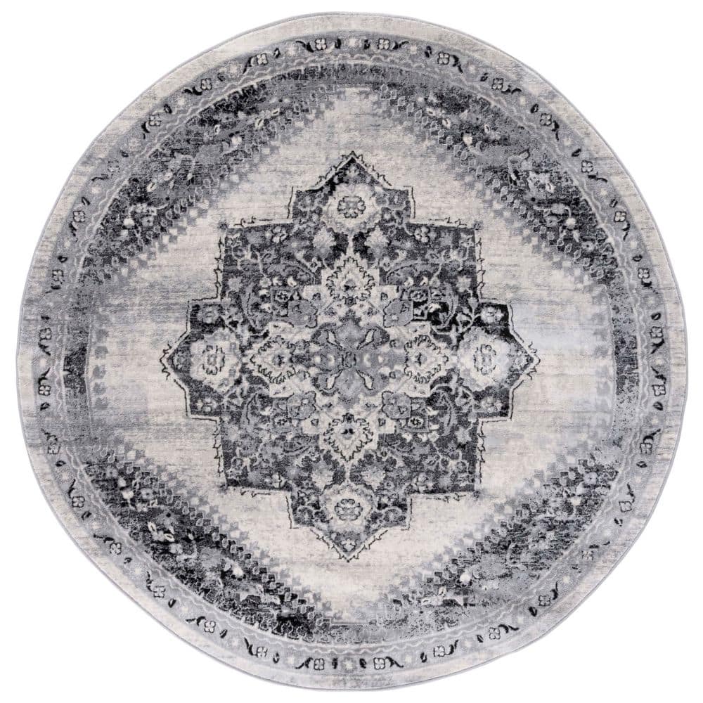 SAFAVIEH Brentwood 7 ft. x 7 ft. Gray/Black Medallion Traditional Round ...