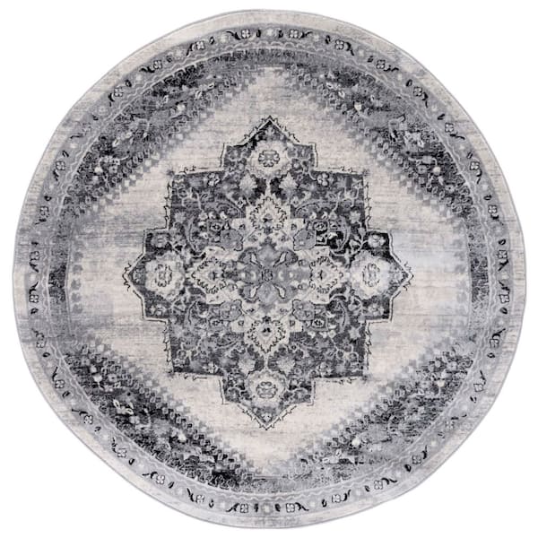 Brentwood 7 ft. x 7 ft. Gray/Black Medallion Traditional Round Area Rug