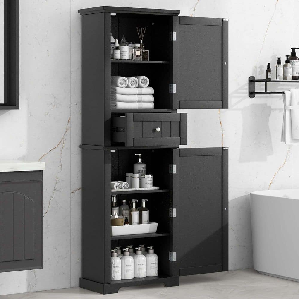 XUJMK 22 in. W x 11 in. D x 67 in. H Black Linen Cabinet, Tall