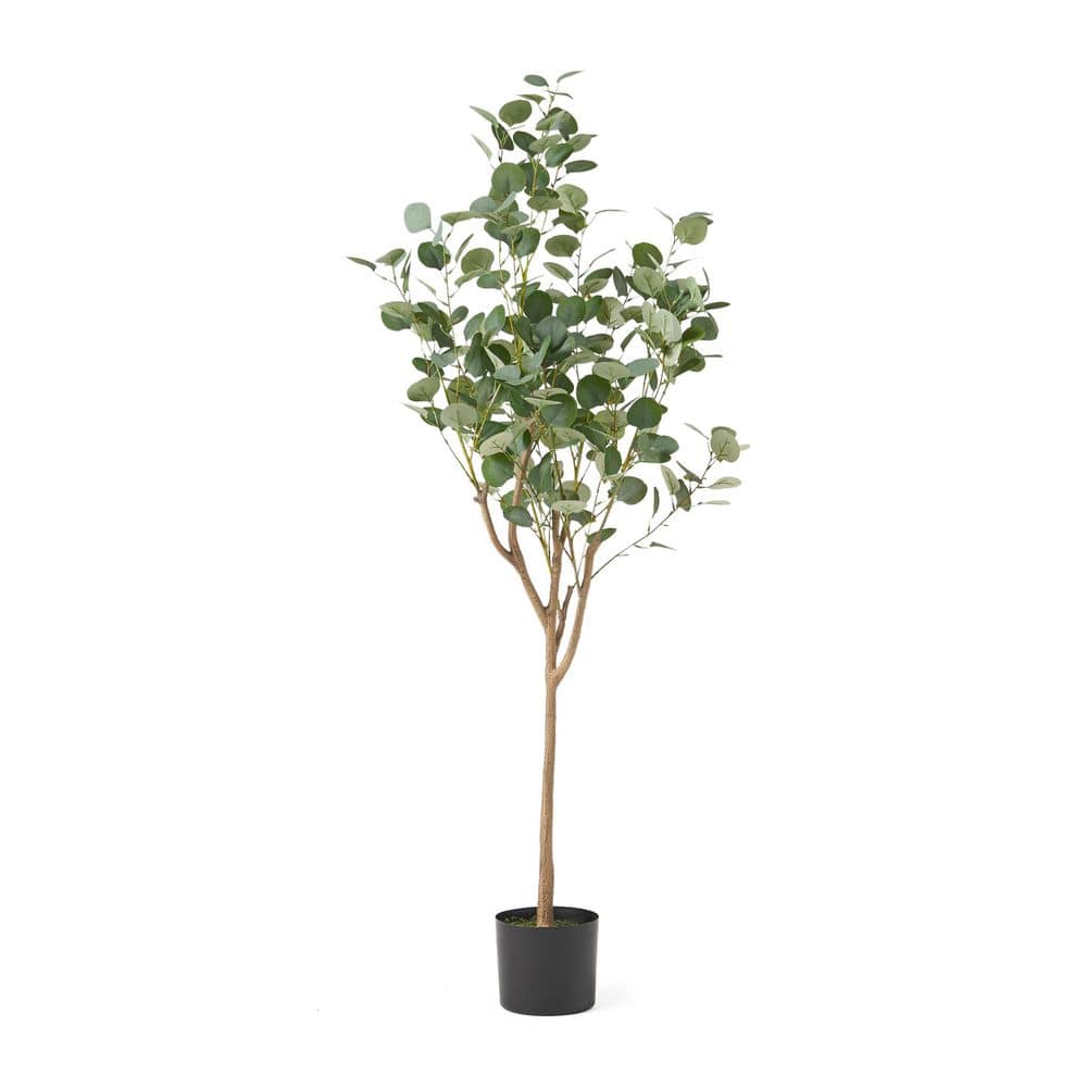 5 ft. Artificial Eucalyptus Tree Realistic Fake Potted Plant with Black Pot for Home Office Decor