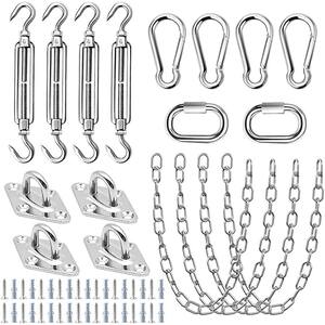 6 in. Stainless Steel Shade Sail Hardware Kit with 4pcs 1M Hanging Chains for Outdoor Pergola Patio Canopy-54-Piece