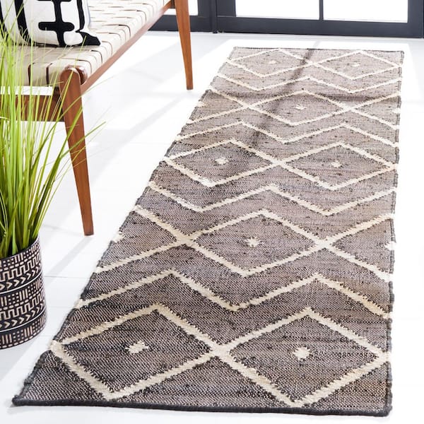 Kilim Charcoal/Natural 2 ft. x 13 ft. Geometric Diamonds Runner Rug