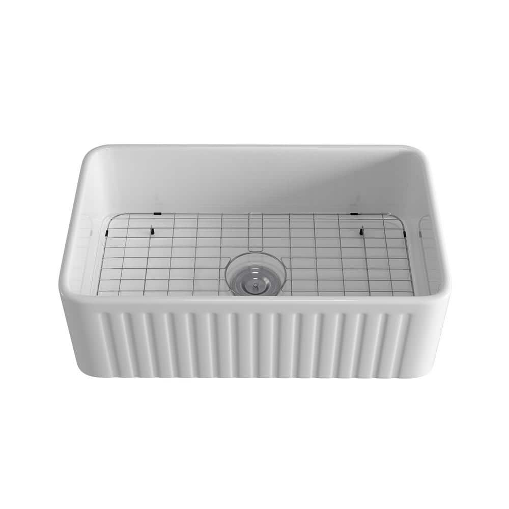 White Ceramic 30 in. Single Bowl Corner Farmhouse Apron Workstation Kitchen