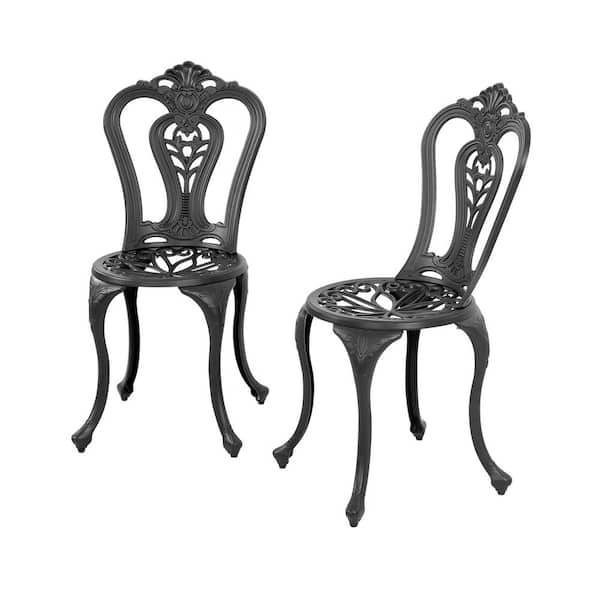 Nuu Garden Black with Gold Speckles Cast Aluminum Outdoor Patio Chairs with Powder-Coated Finish (2-Pack)