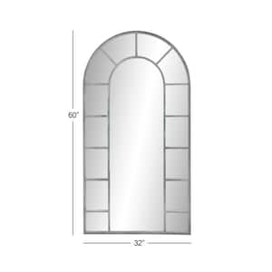 60 in. x 32 in. Window Pane Inspired Arched Framed Black Wall Mirror with Arched Top