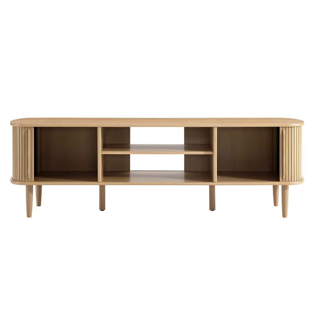 Oak 63" Mid-Century Modern TV Stand with Cabinet