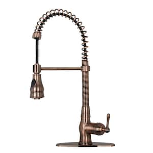 Single-Handle Pre-Rinse Spring Pull-Down Sprayer Kitchen Faucet in Antique Copper