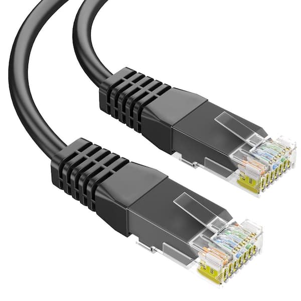 10 ft. Black Cat 6E CMR 600MHz 23AWG Solid Bare Copper Ethernet Network Patch Cable with RJ45 Ends for POE Camera Router