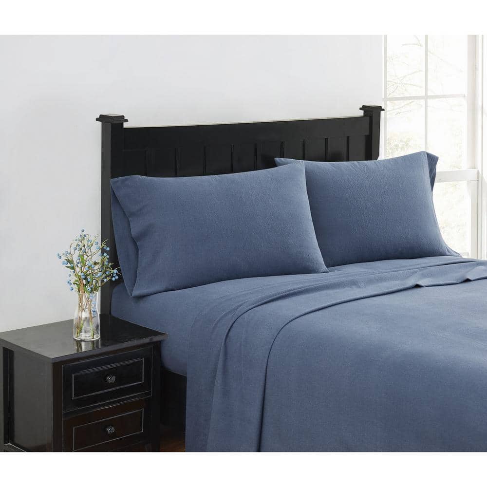 King Solid Blue Flannel Cotton Sheet Set
