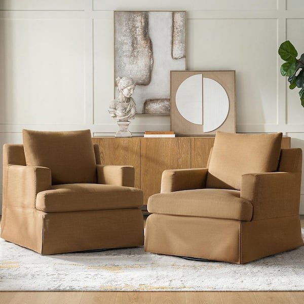 Granicus Golden Farmhouse Polyester Slipcovered Swivel Rocker Arm Chair Set of 2