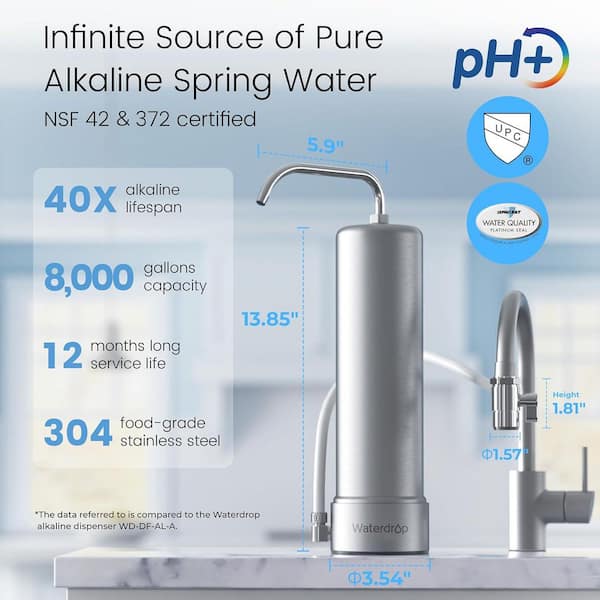 Alkaline Countertop Water Filter, NSF/ANSI 42 and 372 Certified,8,000 gal., Reduces Heavy Metals, Bad Odor,99% Chlorine