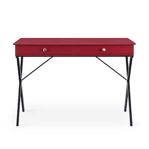 43.2 in. Rectangular Red MDF 2-Drawer Writing Desk