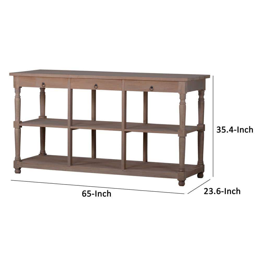 65 Inch Natural Brown Durian Wood Console Table with Storage