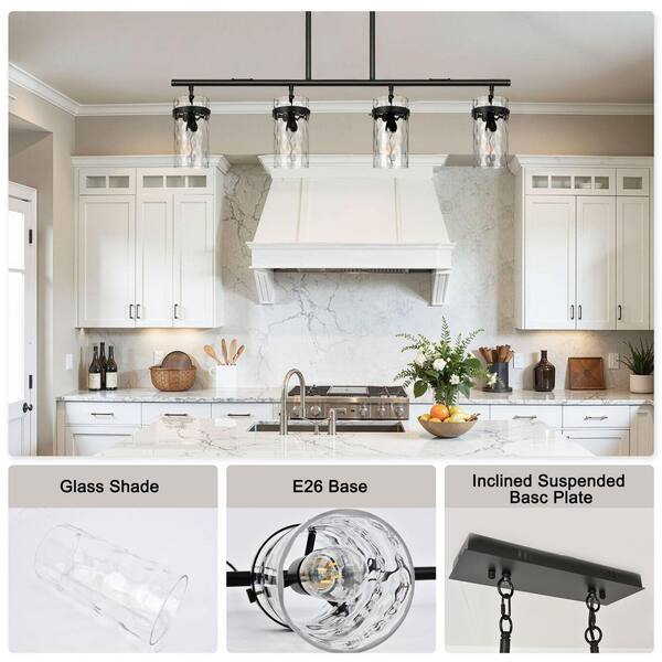 Henveton Kinlea 4-Light Black Modern Cylinder Chandelier with