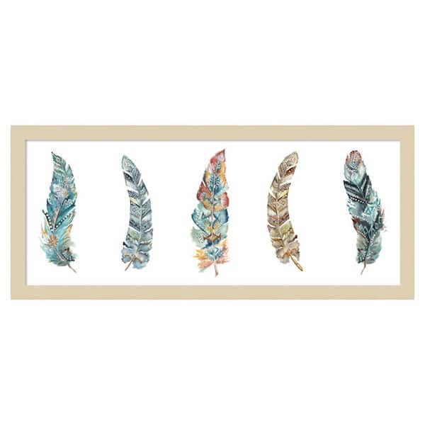 Amanti Art Tribal Feathers Panel by Tre Sorelle Studios 25 in. W x 11 in. H. Wood Framed Wall Art Print Framed in Brown
