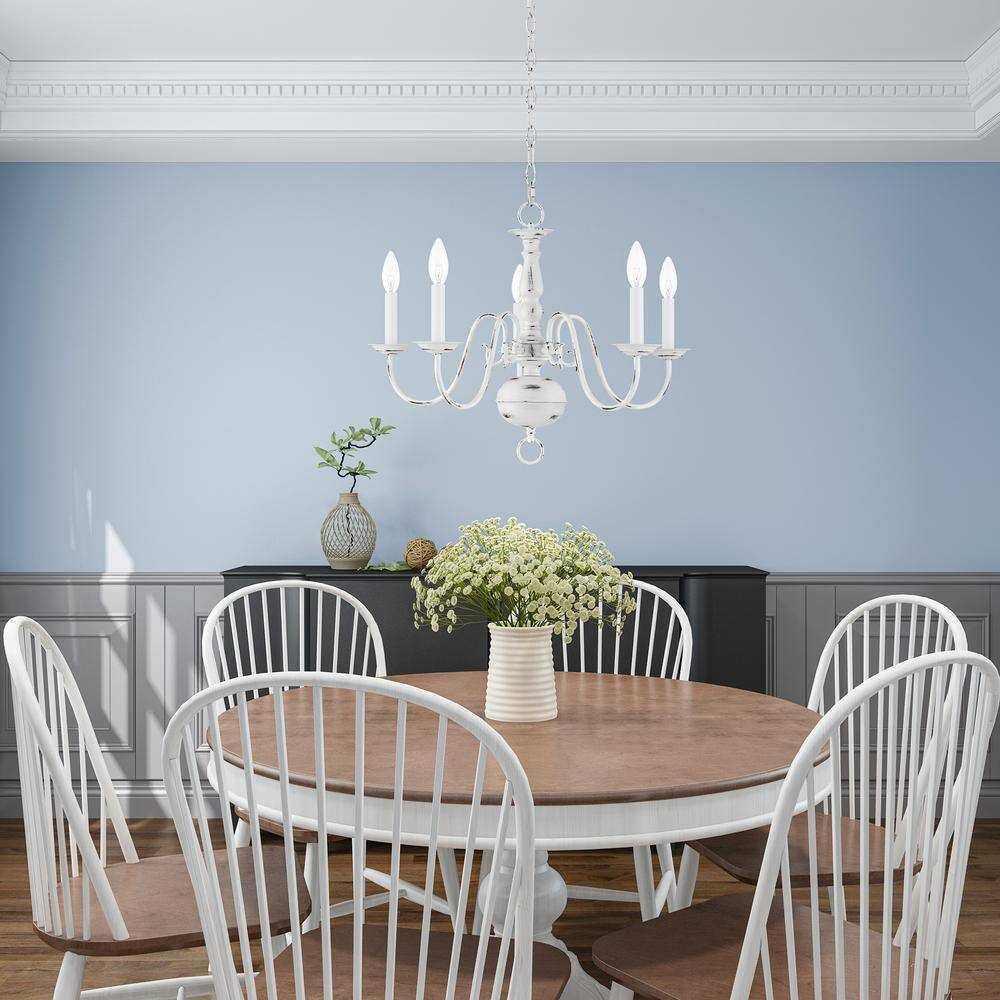 Antique White Steel 5-Light Candle Chandelier