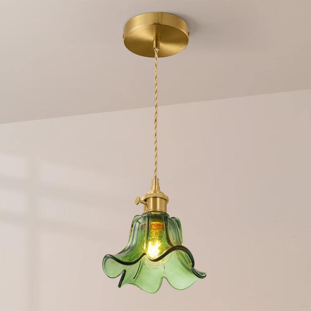 60W Gold Vintage Flower-Shaped Green Glass Shade Pendant Light, Adjustable Hanging Light for Kitchen Island, Dining Room price history on PriceWatchPro