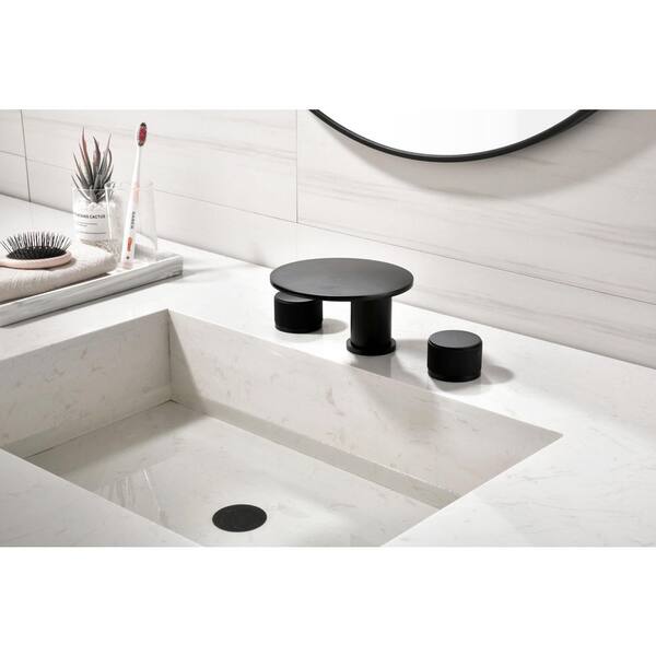 Deck Mount Double Handle Bathroom Sink Faucet 8 in. Widespread Bathroom Faucet in Matte Black