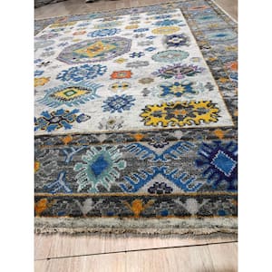 Ivory / Gray 9 ft. x 12 ft. Hand Knotted Wool Transitional Kazak Area Rug