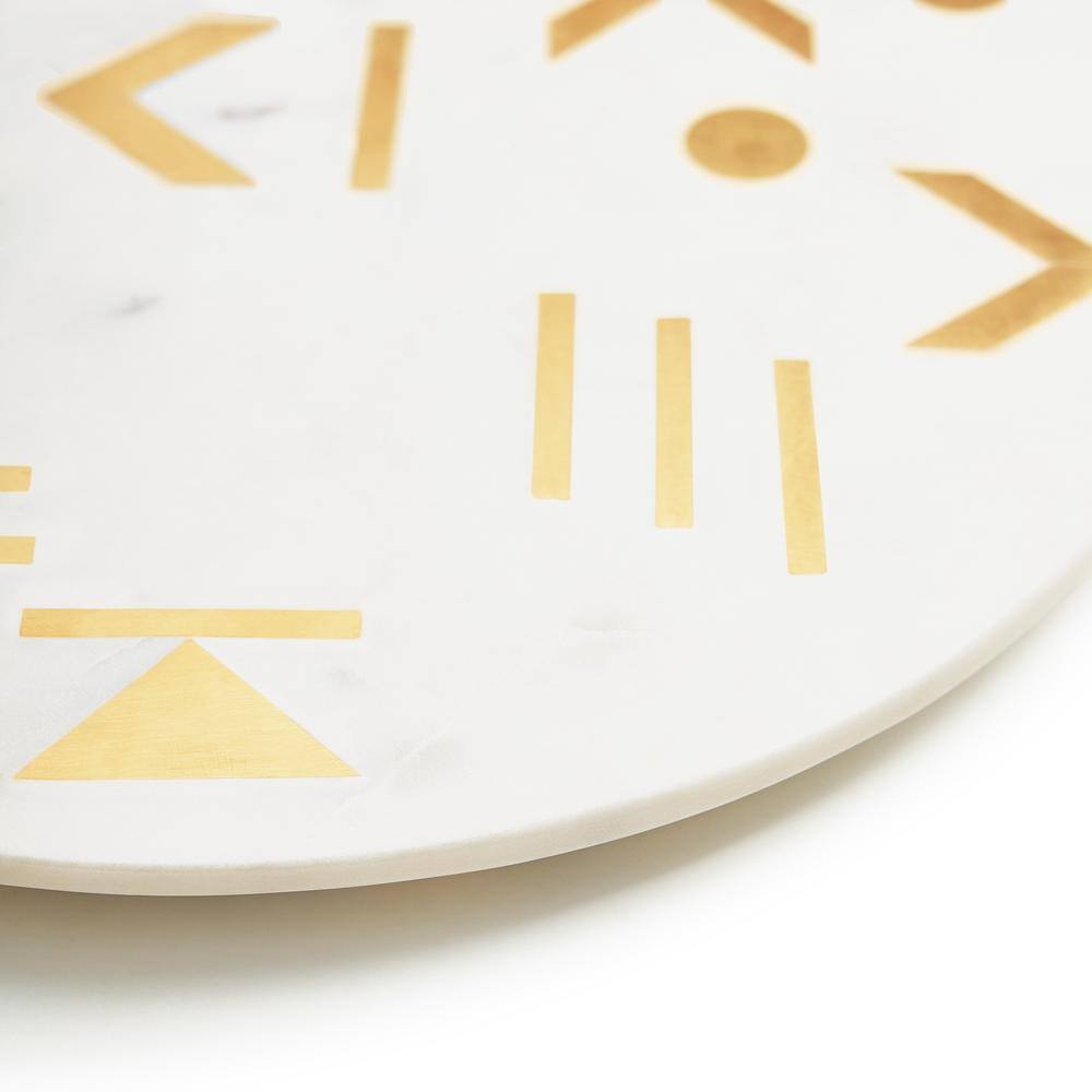 White Marble Round Cheese Board with Brass Inlay, 12"