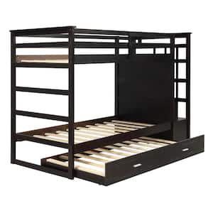 Harper & Bright Designs Espresso Twin Over Twin Wood Bunk Bed With ...