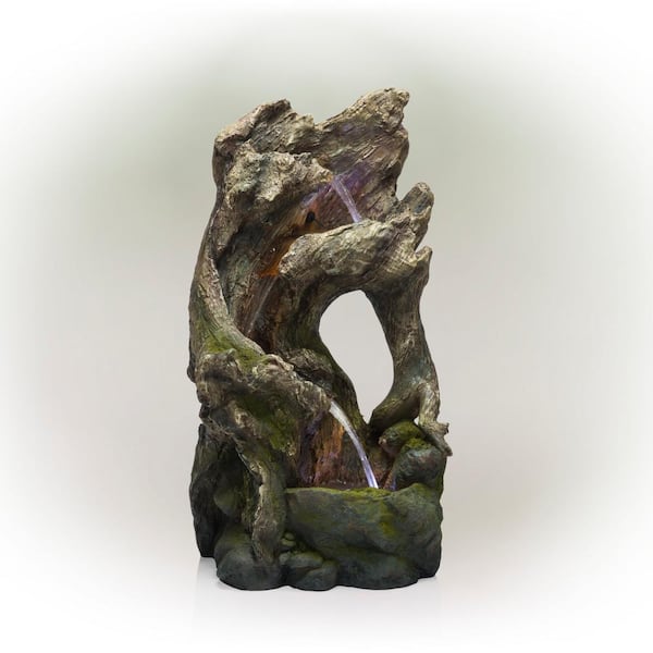 Alpine Corporation 39 in. Tall Outdoor Tree Trunk Arch Waterfall Fountain with LED Lights