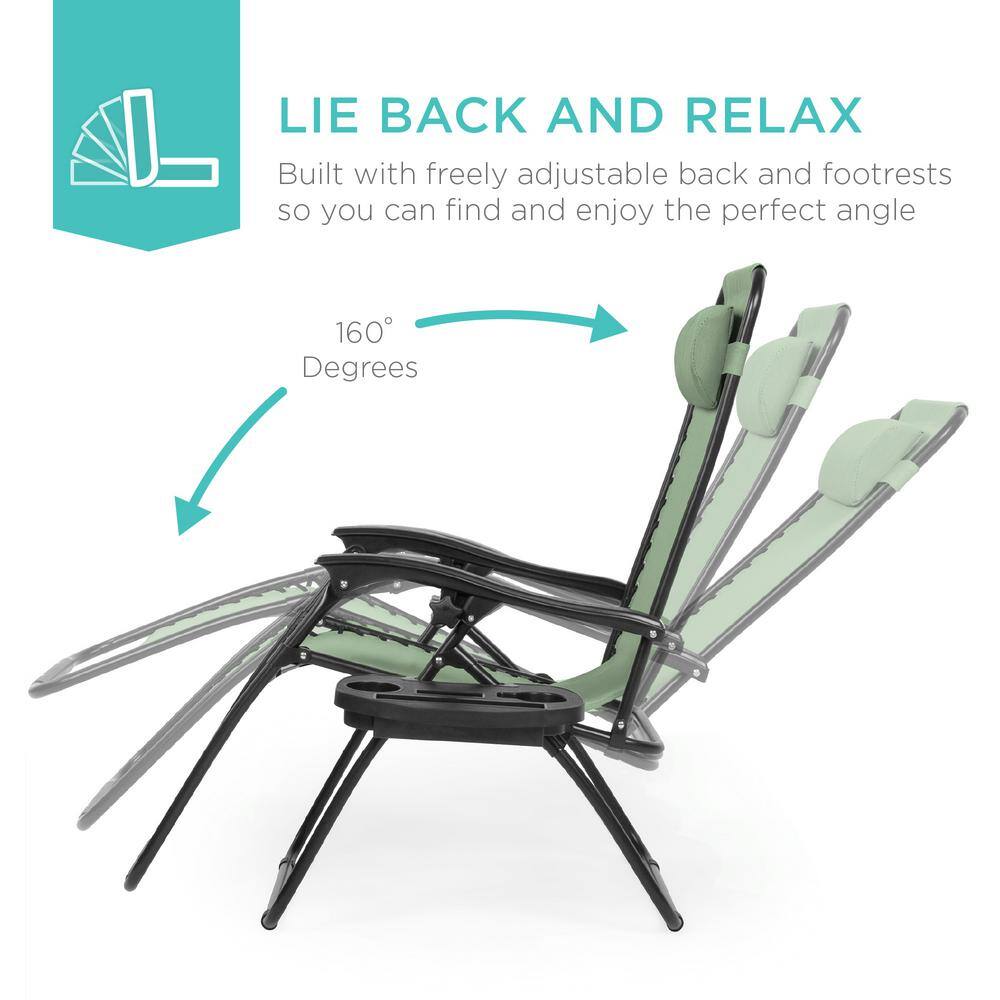 Sage Green Steel Zero Gravity Outdoor Lounge Chairs with Cup Holders