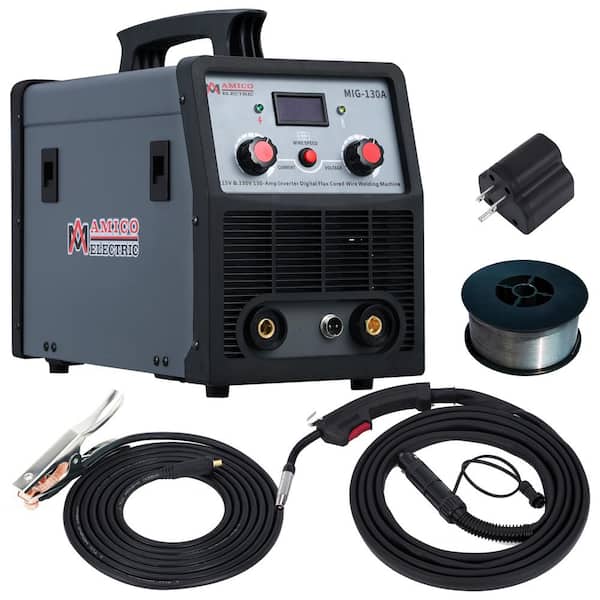 AM AMICO ELECTRIC 130 Amp MIG Wire Feeder Flux Cored Wire Gasless Welder, 115-Volt and 230-Volt IGBT Inverter Welding, 80% Duty Cycle