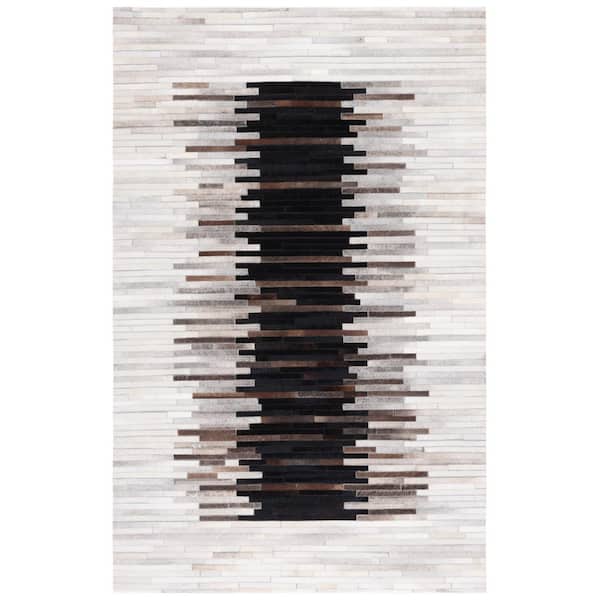 Studio Leather Gray Brown 4 ft. x 6 ft. Border Striped Area Rug