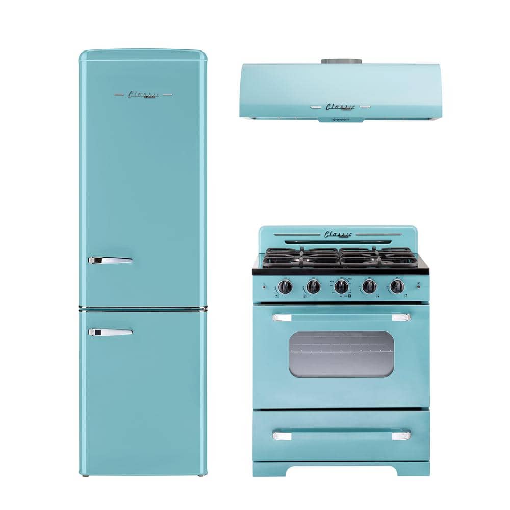 Classic Retro 30" Ocean Mist Turquoise Stainless Steel Under Cabinet Range Hood