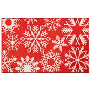 Snowflake Red 2 ft. x 3 ft. 4 in. Machine Washable Area Rug