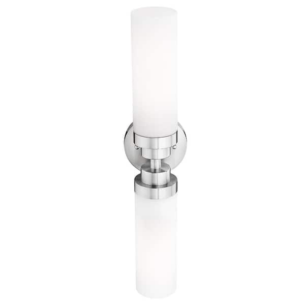 Trending 4.72 in. 2 Light Brushed Nickel Modern Smart Home Wall Sconce with Milk Glass Shade