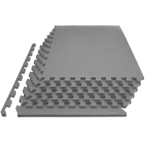 Extra Thick Exercise Puzzle Mat Grey 24 in. x 24 in. x 1 in. EVA Foam Interlocking Anti-Fatigue (6-pack) (24 sq. ft.)