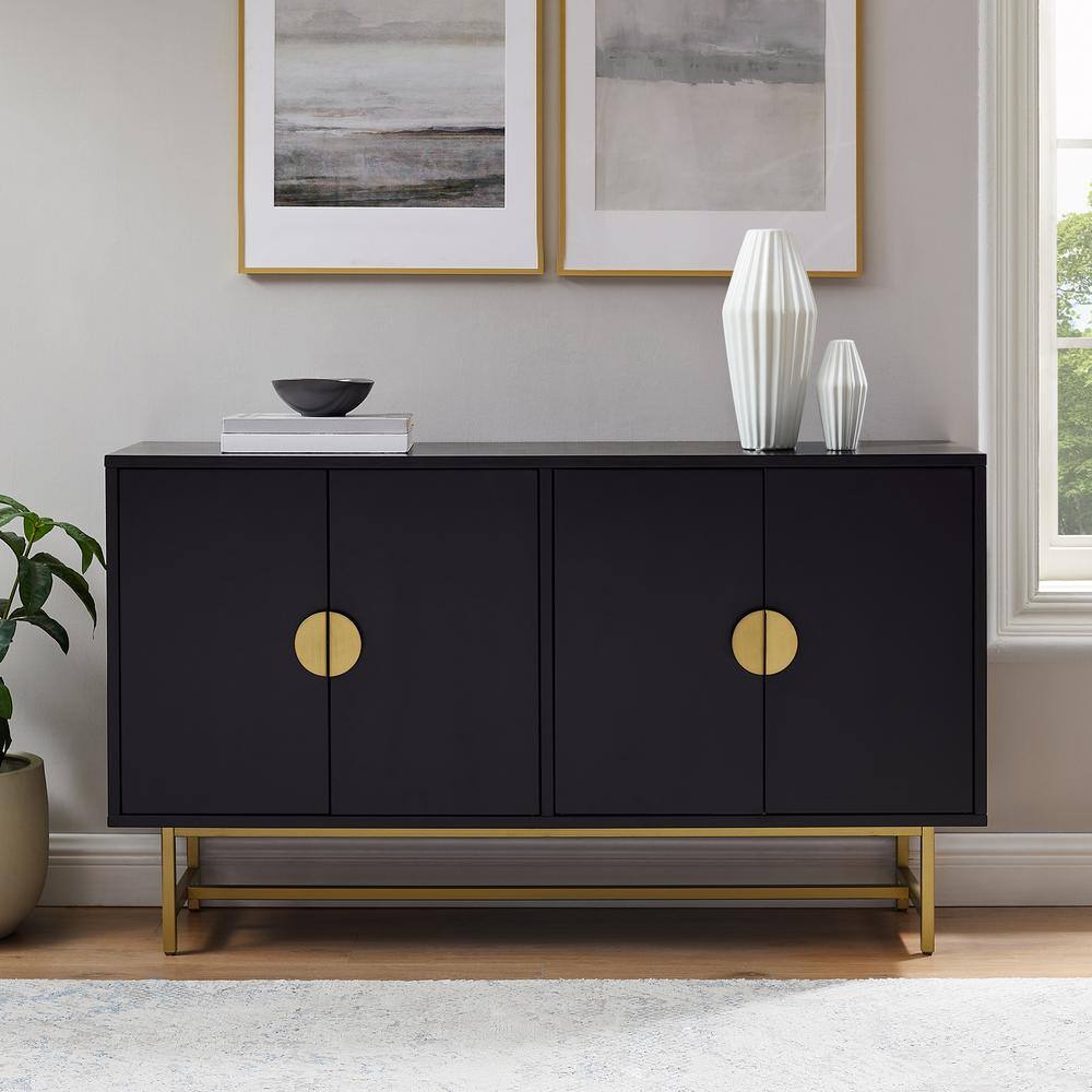 Blair 54" Matte Black and Gold Mid-Century Modern Sideboard