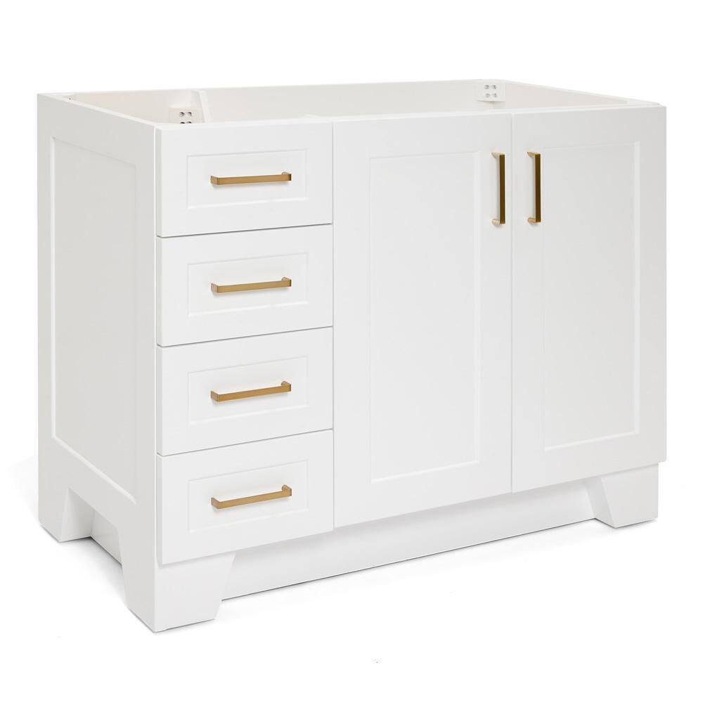 White Wood Freestanding Bathroom Vanity with Brass Hardware, 42 inches